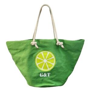 Kate Spade NY Large Canvas Bag Lime Green G&T with Rope Handles Interior Pockets